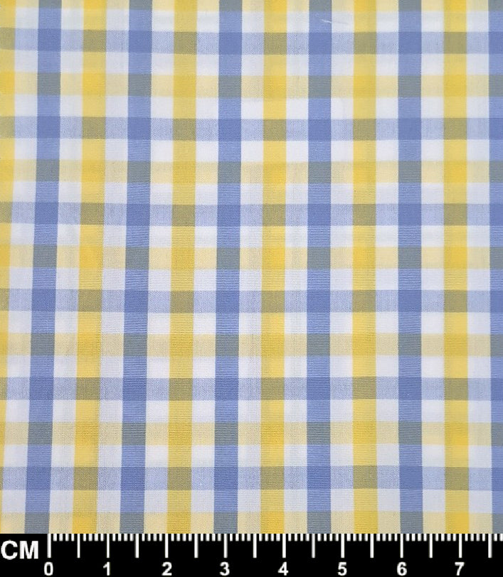 Yellow & Sky Blue Gingham Short Sleeve Fabric