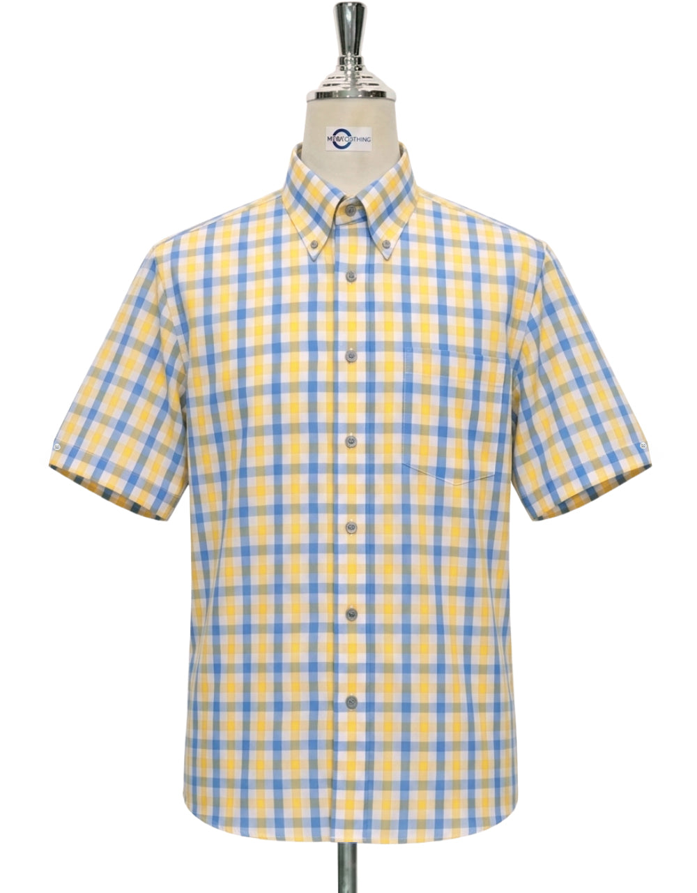  Yellow & Sky Blue Gingham Short Sleeve Shirt