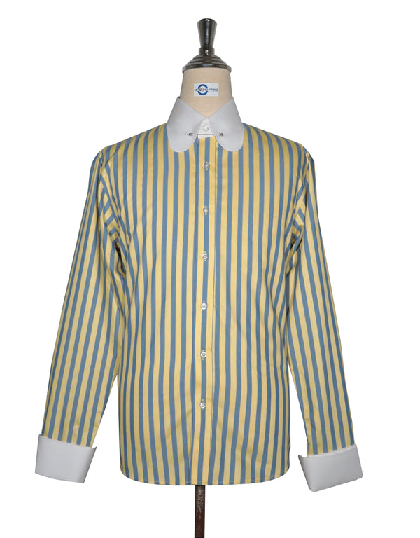 Penny Pin Collar Shirt - Yellow and Navy Blue  Stripe Shirt