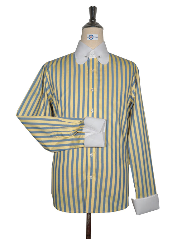 Penny Pin Collar Shirt - Yellow and Navy Blue  Stripe Shirt