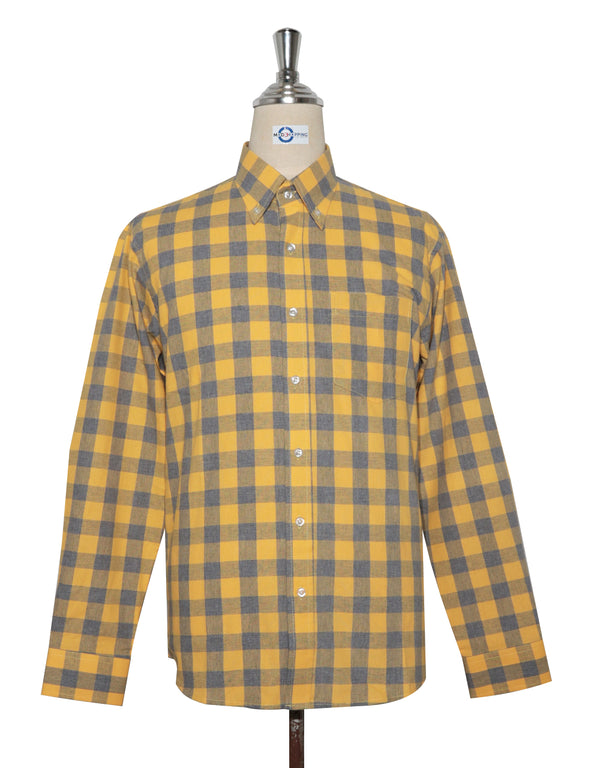 Button Down Shirt - Yellow and Grey Large Gingham Check Shirt