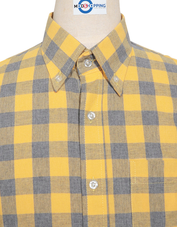 Button Down Shirt - Yellow and Grey Large Gingham Check Shirt