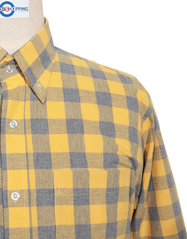 Button Down Shirt - Yellow and Grey Large Gingham Check Shirt