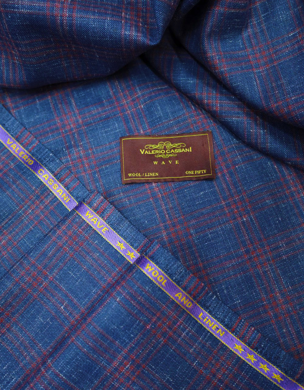 Blue and Red Plaid Check Fabric Label