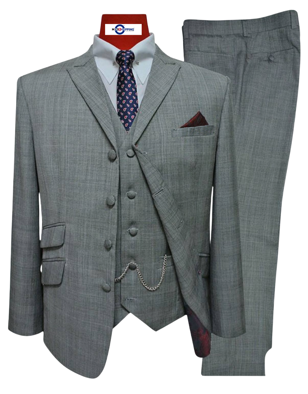 Grey Glen Paid Check 3 Piece Suit 