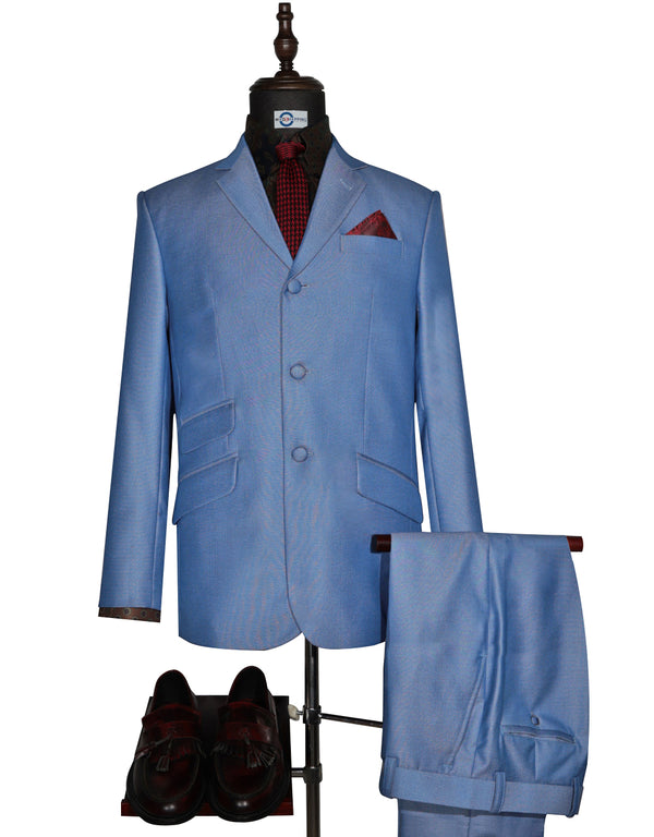 60s Mod Style Sky Blue Tonic Suit