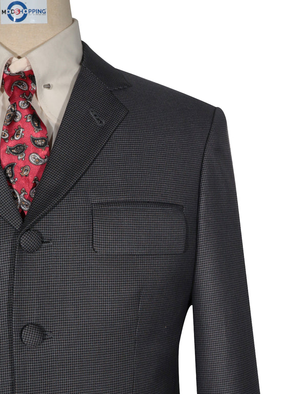 Grey and Black Small Houndstooth 3 Piece Suit