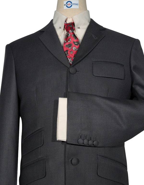 Grey and Black Small Houndstooth 3 Piece Suit