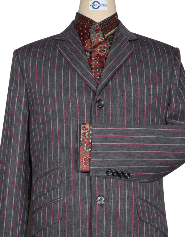 Boating Blazer - Charcoal Grey and Red Striped Blazer