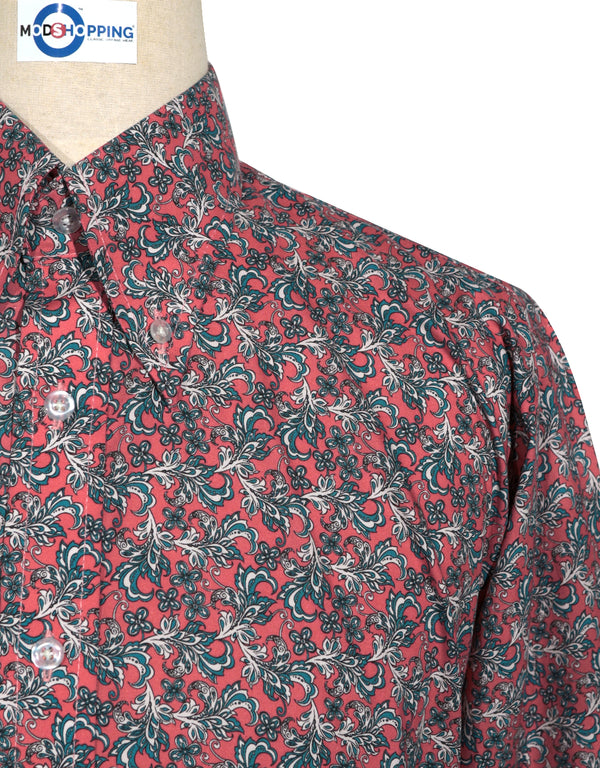 60s Style Red and Peacock Blue Paisley Shirt