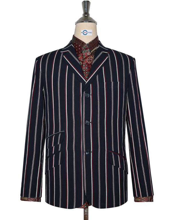 Boating Blazer - Dark Navy Blue and Red Striped Blazer