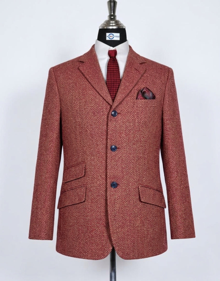 Tweed Jacket | Tailored Pink Herringbone Tweed Jackets