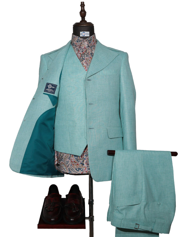 Linen Suit - 60s Vintage Style Mint Green Linen Suit