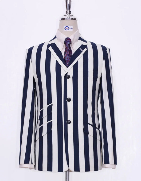 mod retro indie 60s navy blue stripe boating blazer jacket for men Modshopping Clothing