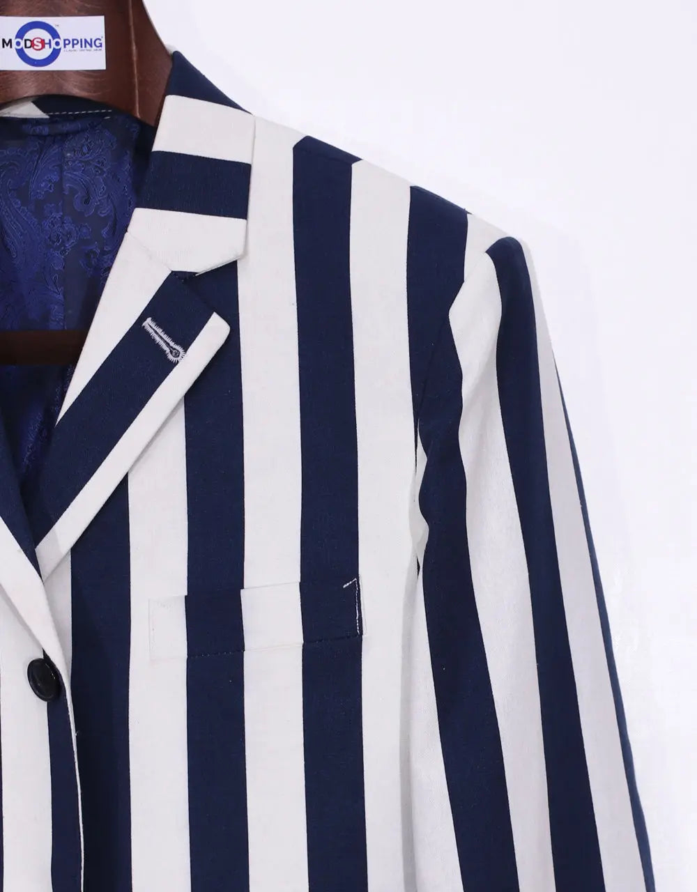 mod retro indie 60s navy blue stripe boating blazer jacket for men Modshopping Clothing
