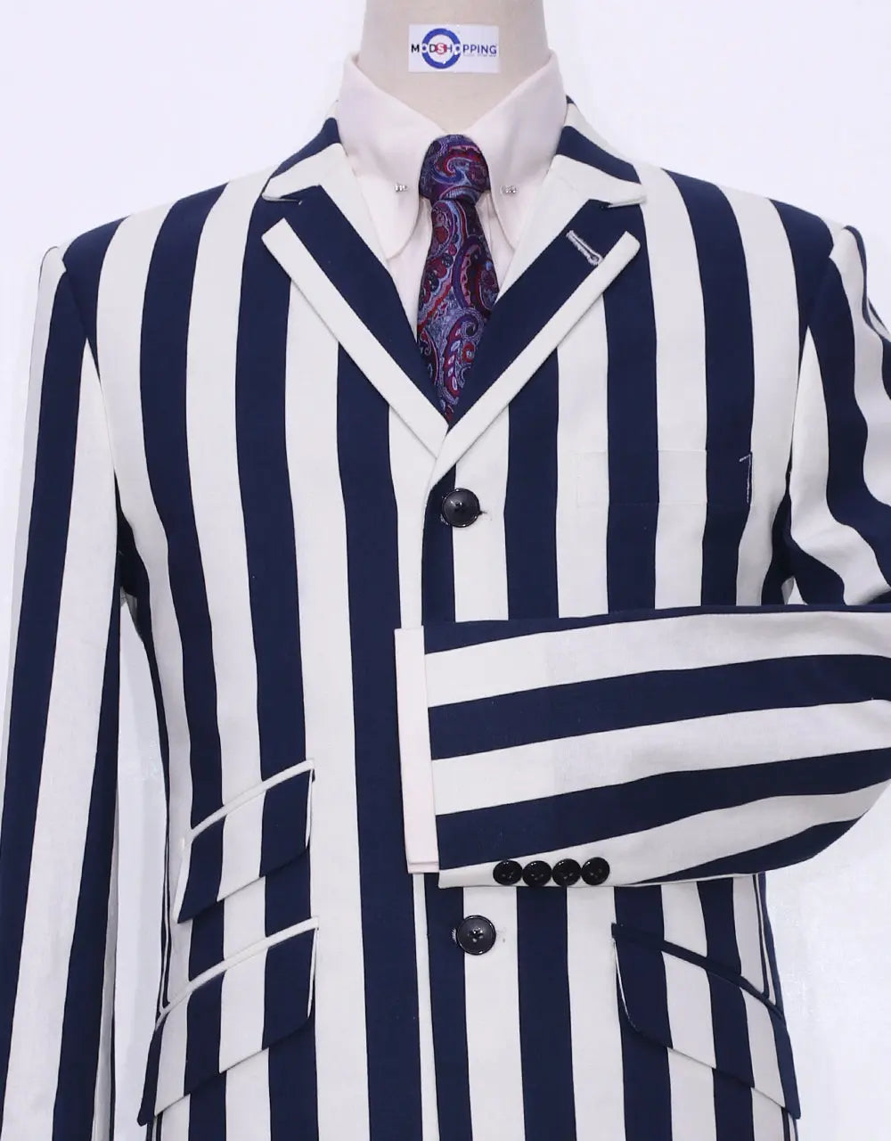 mod retro indie 60s navy blue stripe boating blazer jacket for men Modshopping Clothing