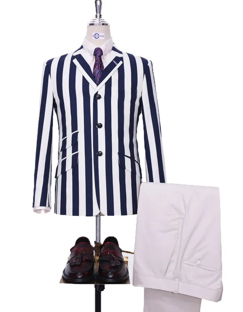 This Blazer Only - Navy Blue and White Stripe Blazer Size 44R