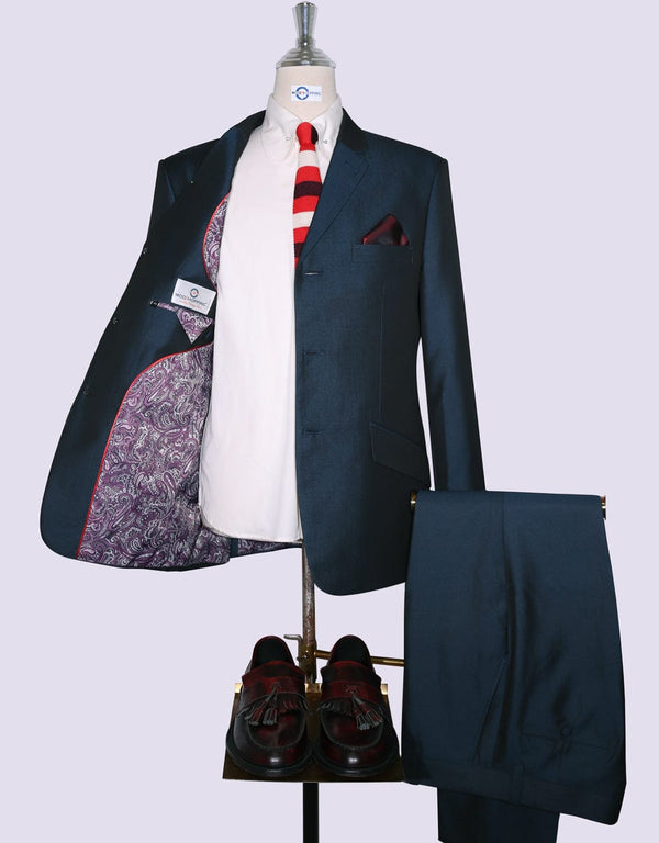 Peacock Blue And Black Two Tone Suit