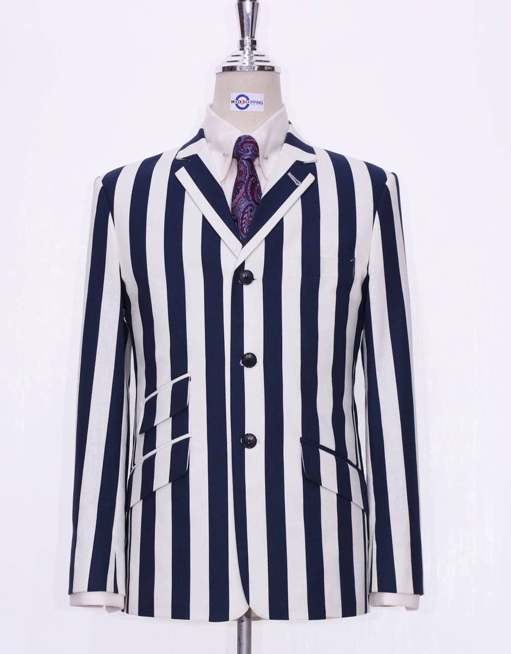 This Blazer Only - Navy Blue and White Stripe Blazer Size 44R