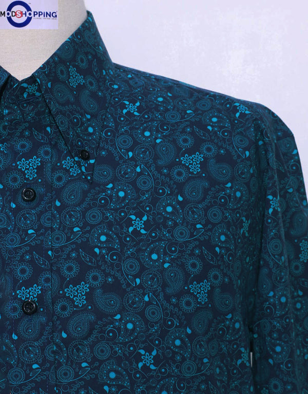 Paisley Shirt | 60s Style Navy Blue Paisley Men Shirt