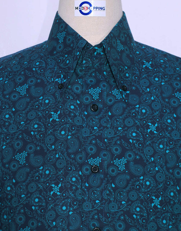 Paisley Shirt | 60s Style Navy Blue Paisley Men Shirt