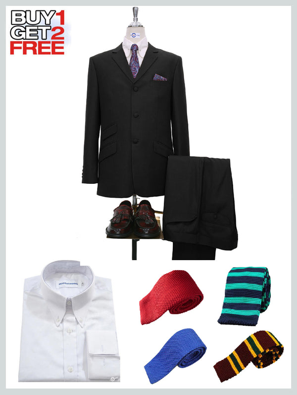 Suit Package Tailored 3 Button Black Mod Suit For Men