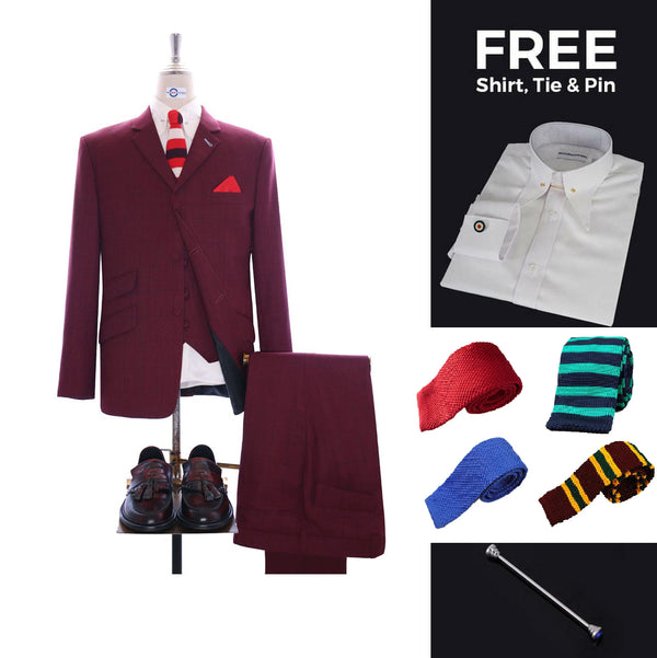 Suit deals | Buy 1 Burgundy Prince Of Wales Check Suit Get Free 3 Products