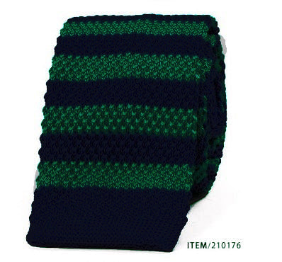 knitted tie| classic forest green & navy blue stripe knit tie