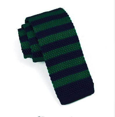 knitted tie| classic forest green & navy blue stripe knit tie