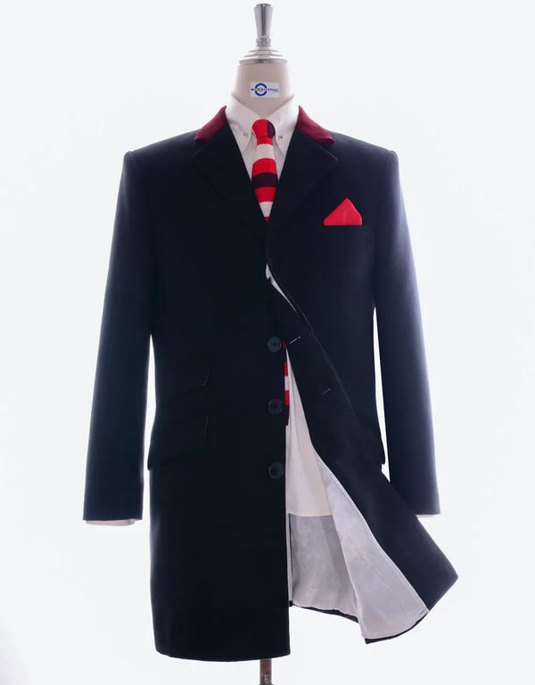 overcoat | retro mod style navy blue long wool coat for men Modshopping Clothing