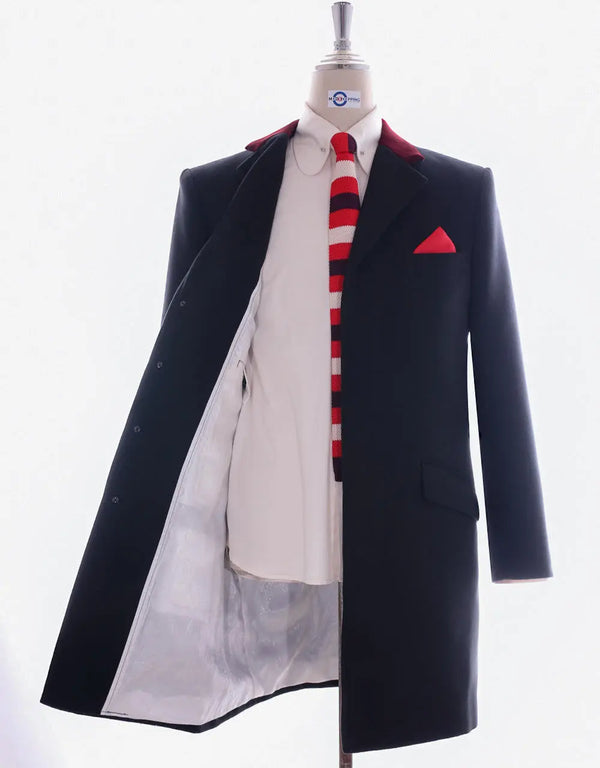 overcoat | retro mod style navy blue long wool coat for men Modshopping Clothing