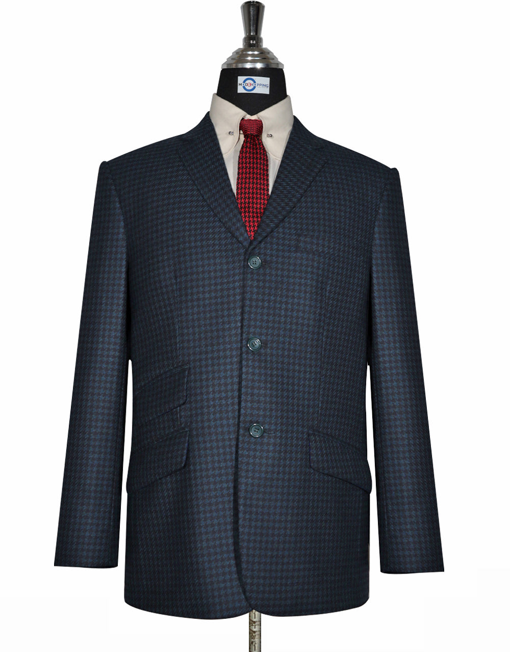 Peacock Blue and Black Large Houndstooth Jacket