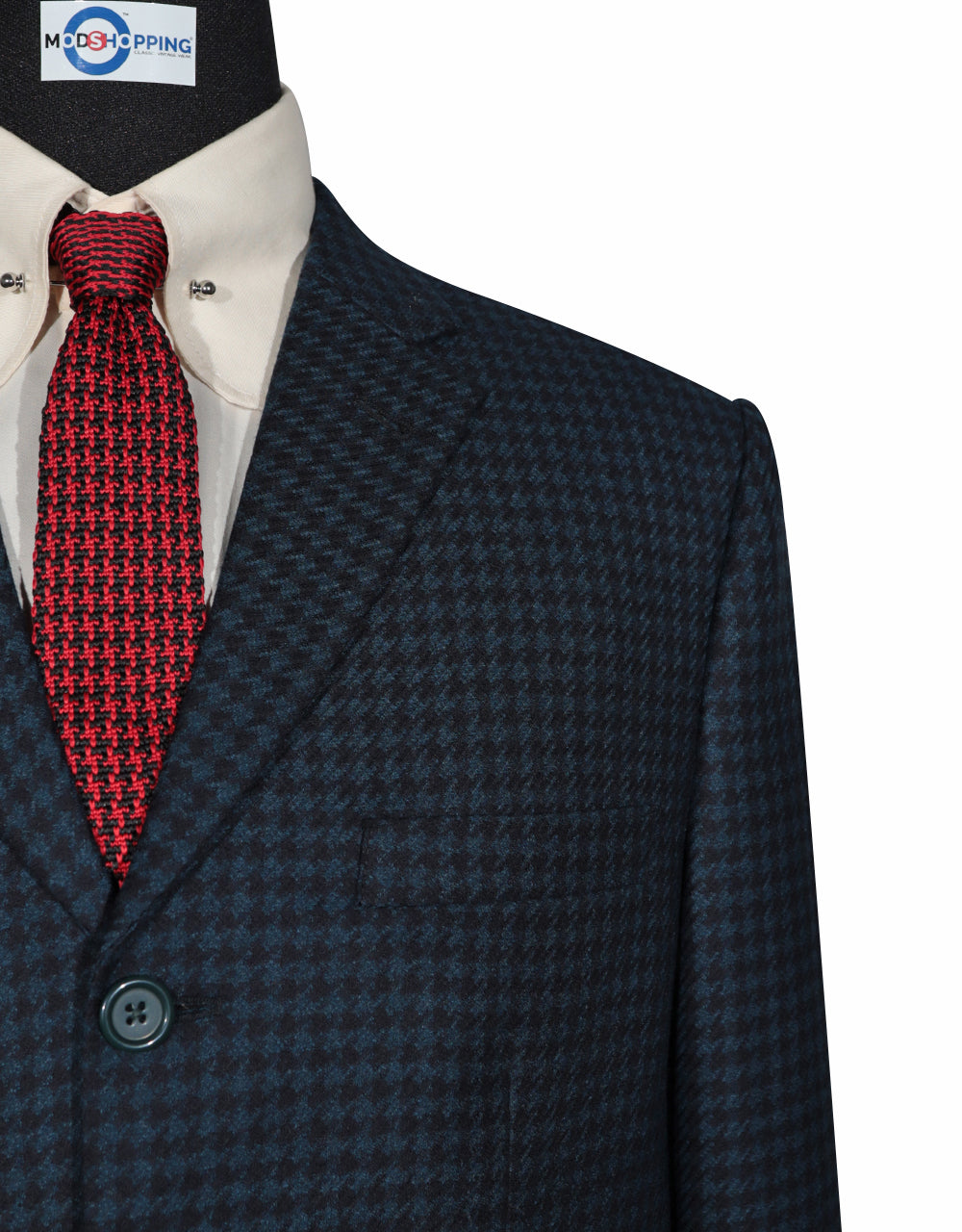 Peacock Blue and Black Large Houndstooth Jacket