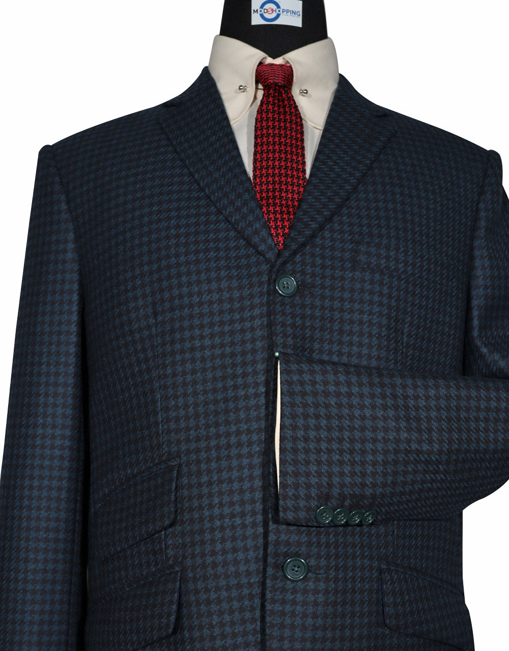 Peacock Blue and Black Large Houndstooth Jacket