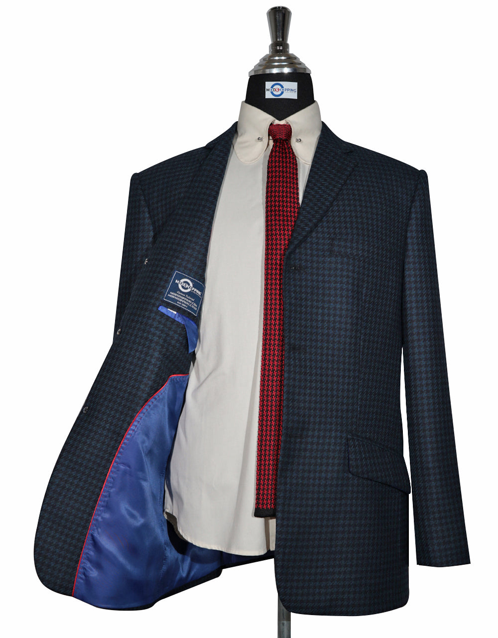 Peacock Blue and Black Large Houndstooth Jacket