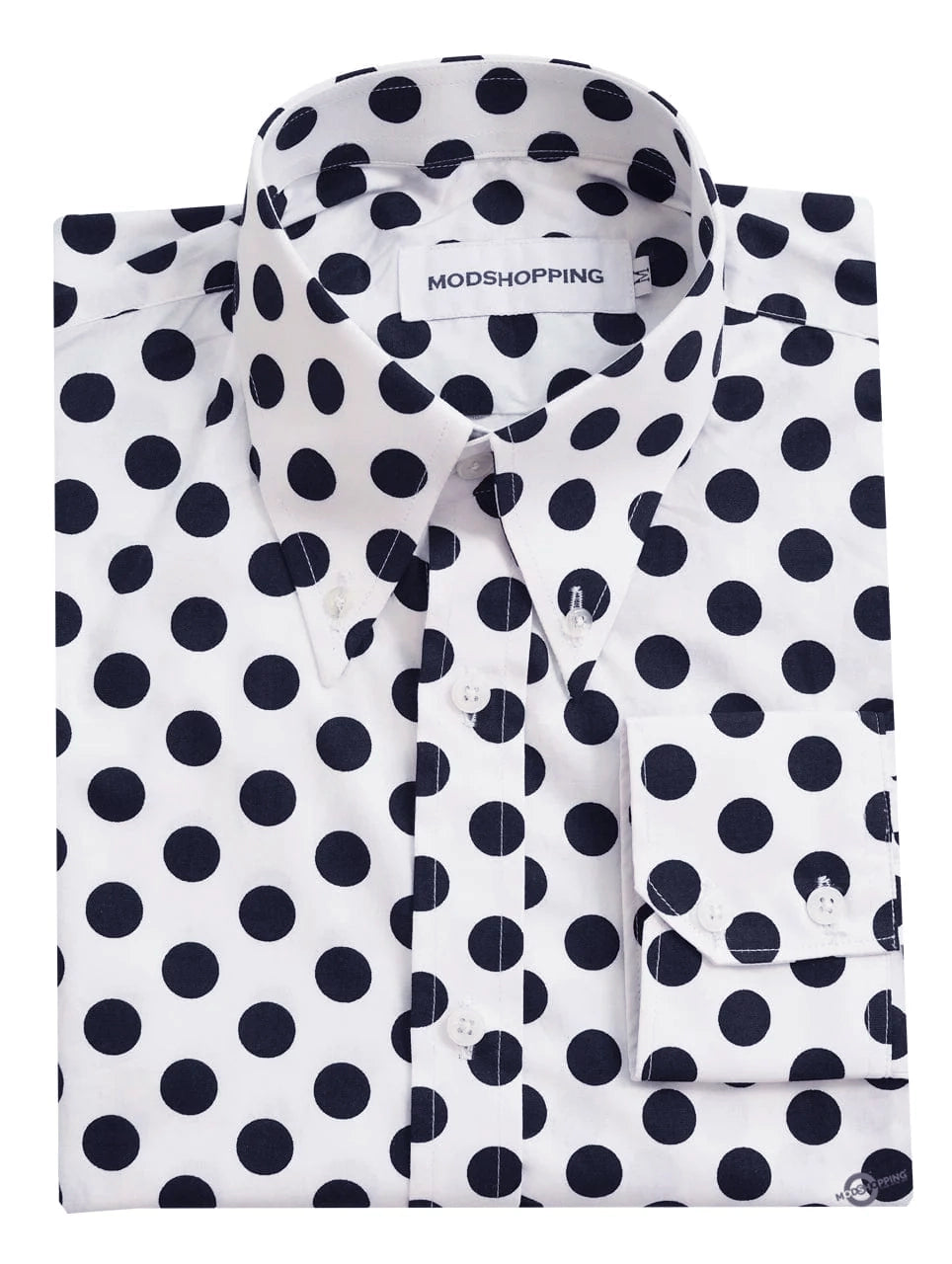 60s Mod Style White & Black Large Polka Dot Shirt