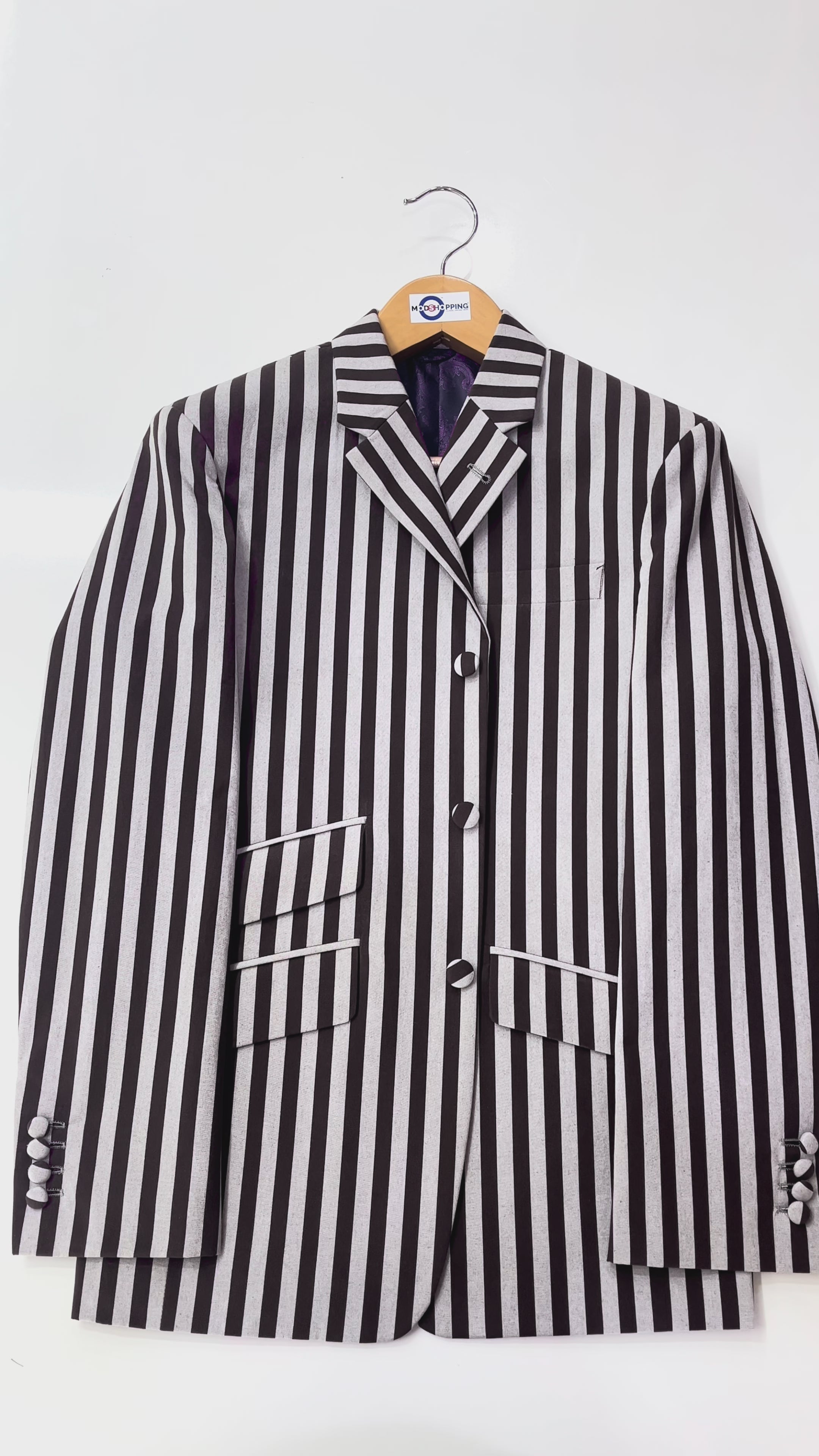 Load video: Boating Blazer - Brown and White Stripe Blazer