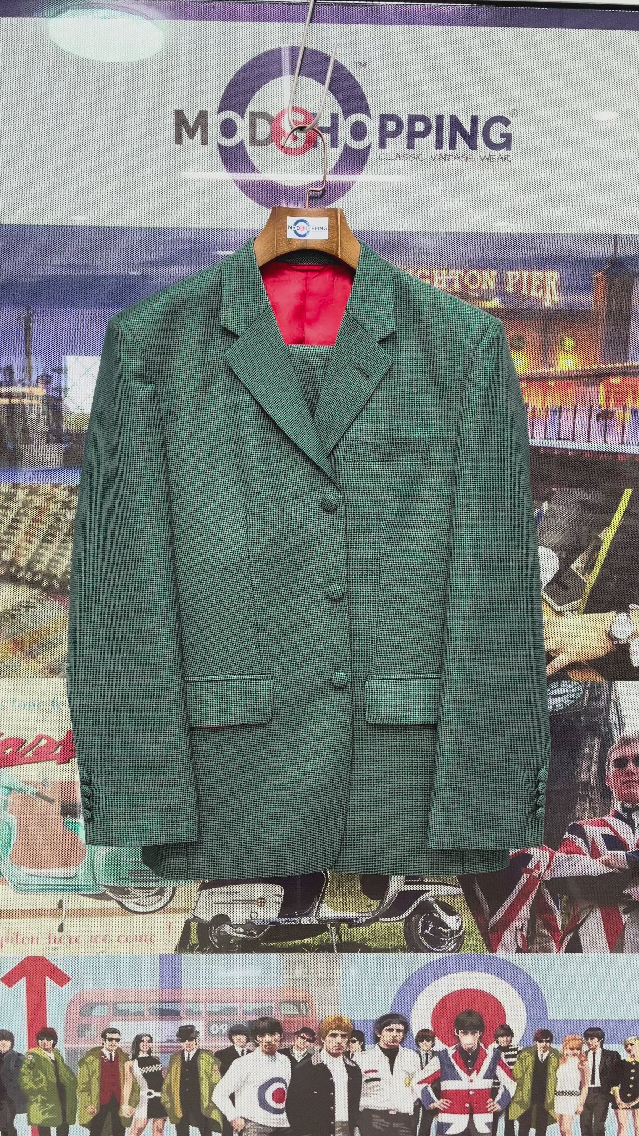 Load video: Mod Suit - Green and Black Small Houndstooth Suit