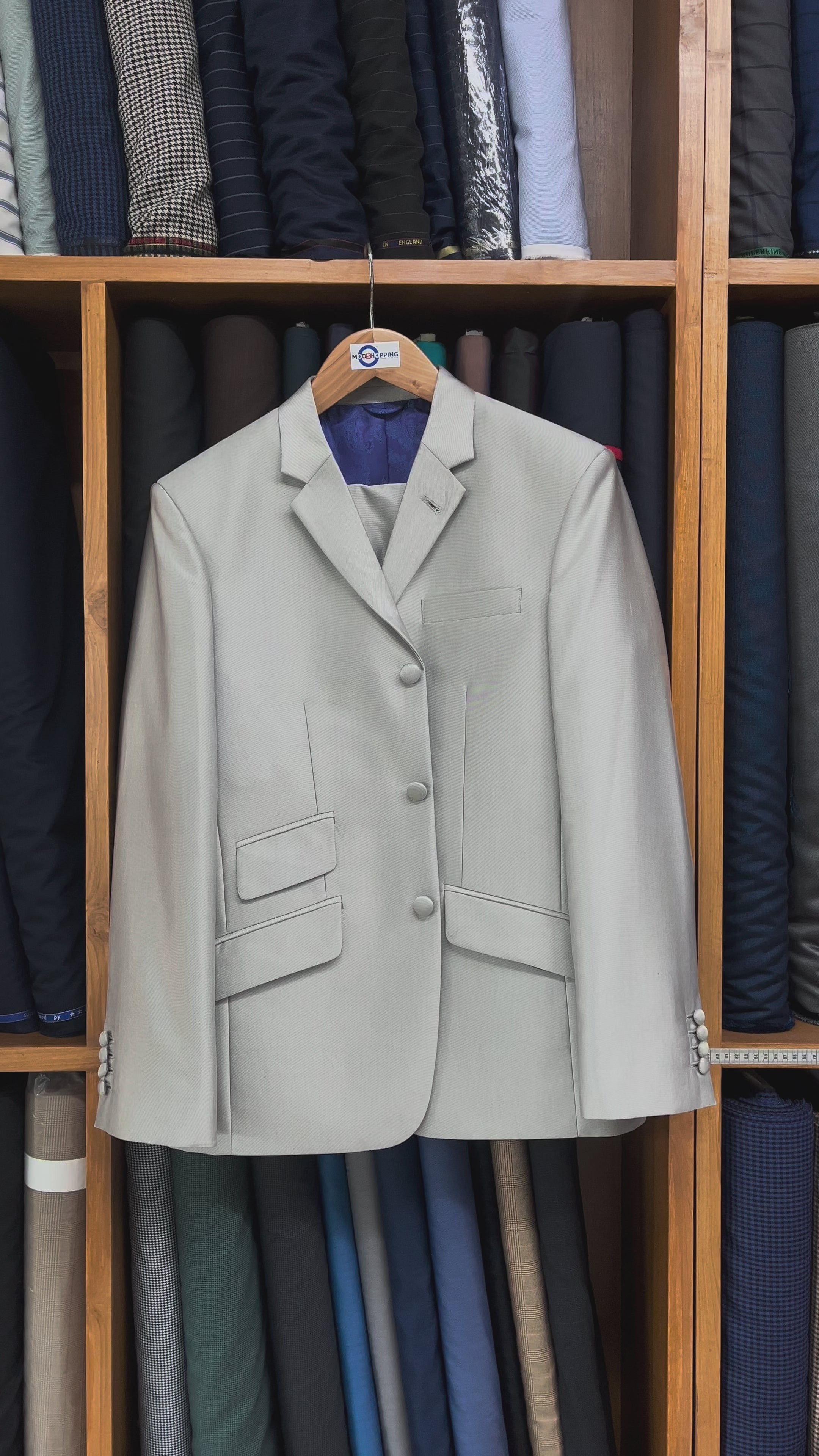 Load video: Tonic Suit | 60s Style Light Grey Tonic Suit