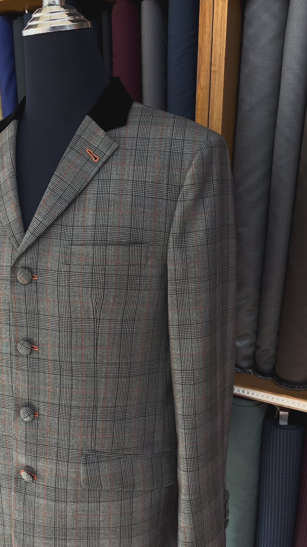 Load video: Men's Grey &amp; Burnt Orange Prince of Wales (POW) Check Suit