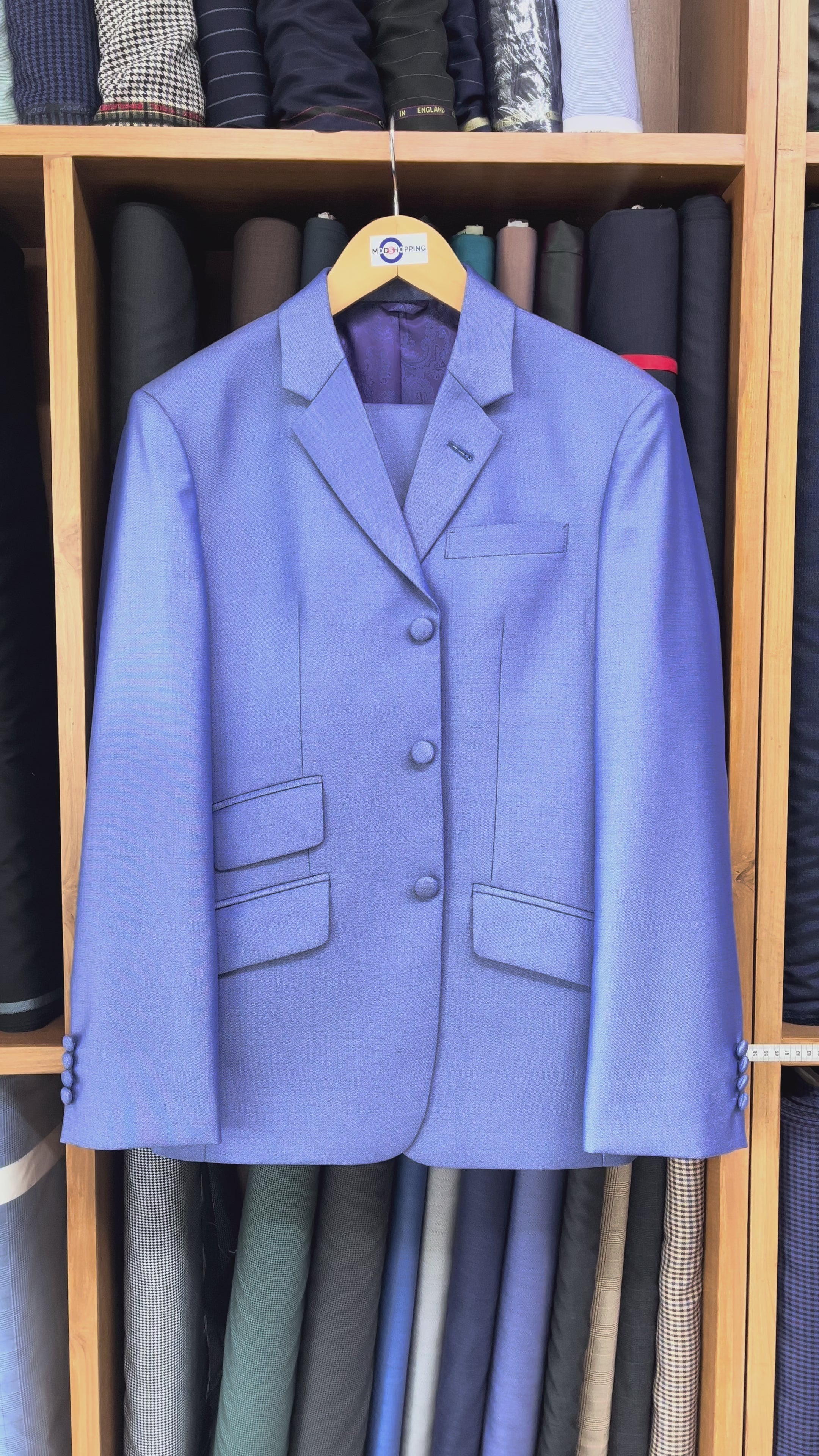 Load video: 60s Mod Style Sky Blue Tonic Suit