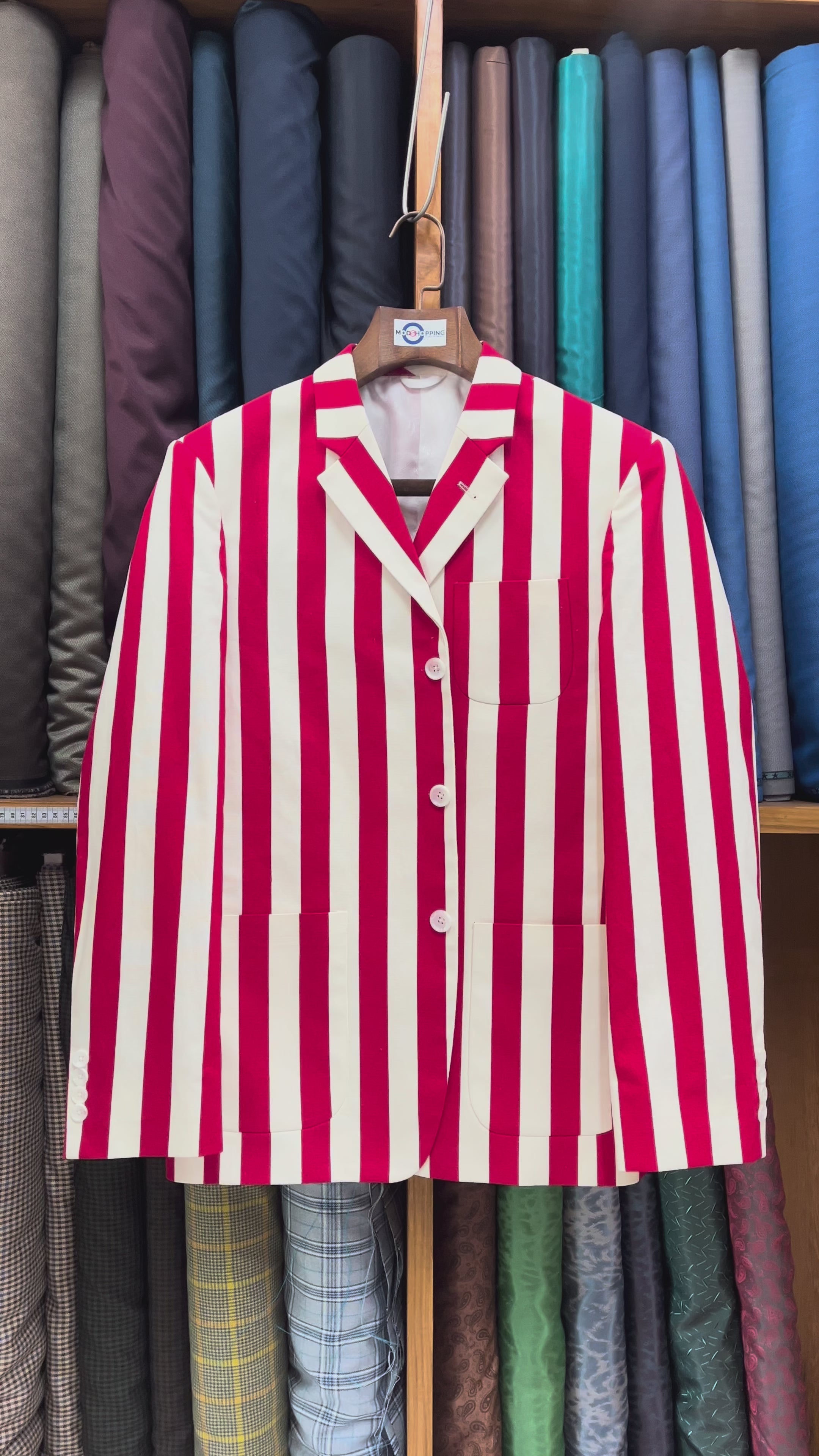 Load video: Boating Blazer | Red and White Stripe Jacket