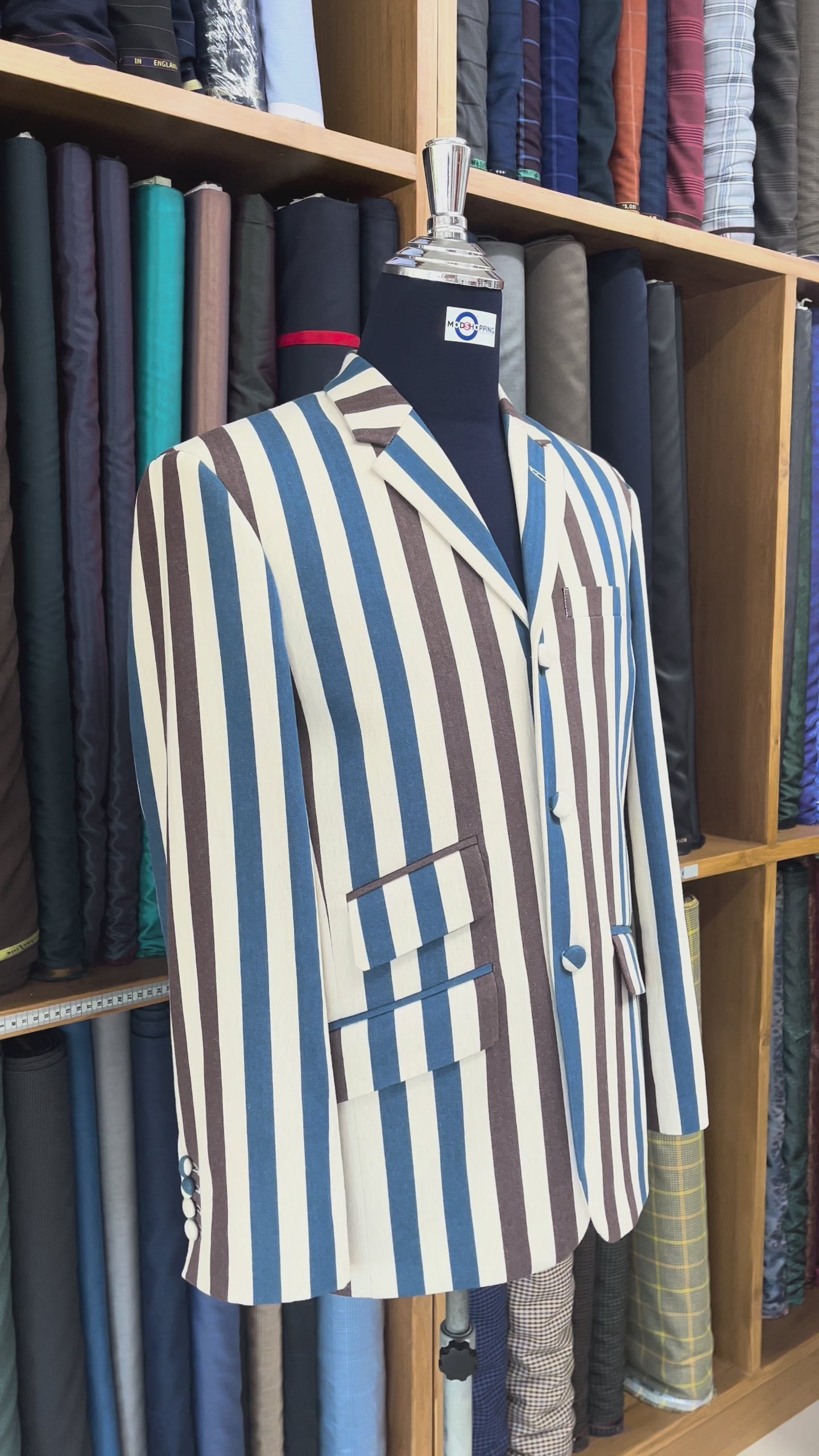 Load video: Boating Blazer - Deep Sky Blue and Brown Striped Blazer