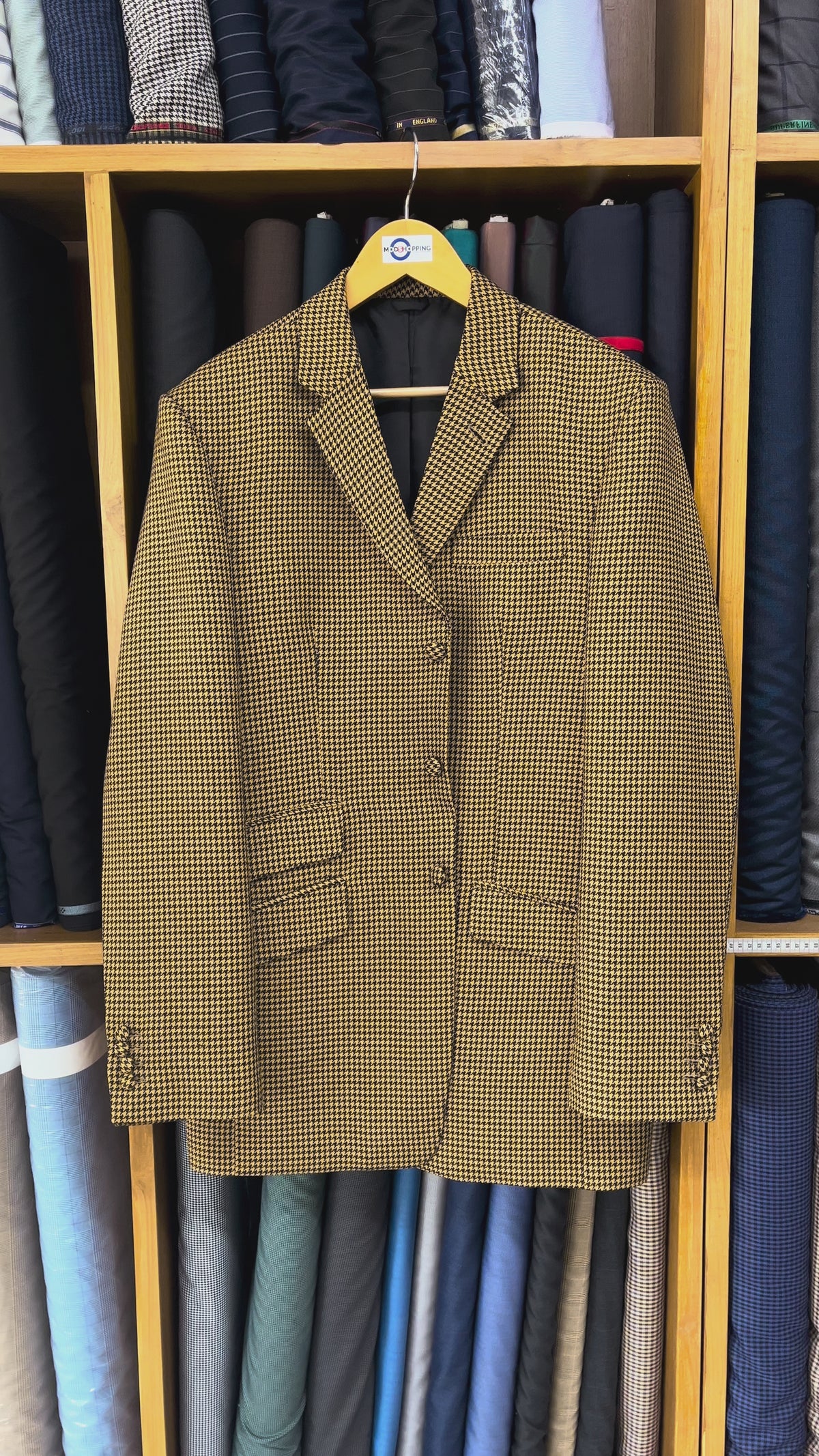Load video: Retro Blazer Brown and Black Houndstooth Blazer Jacket