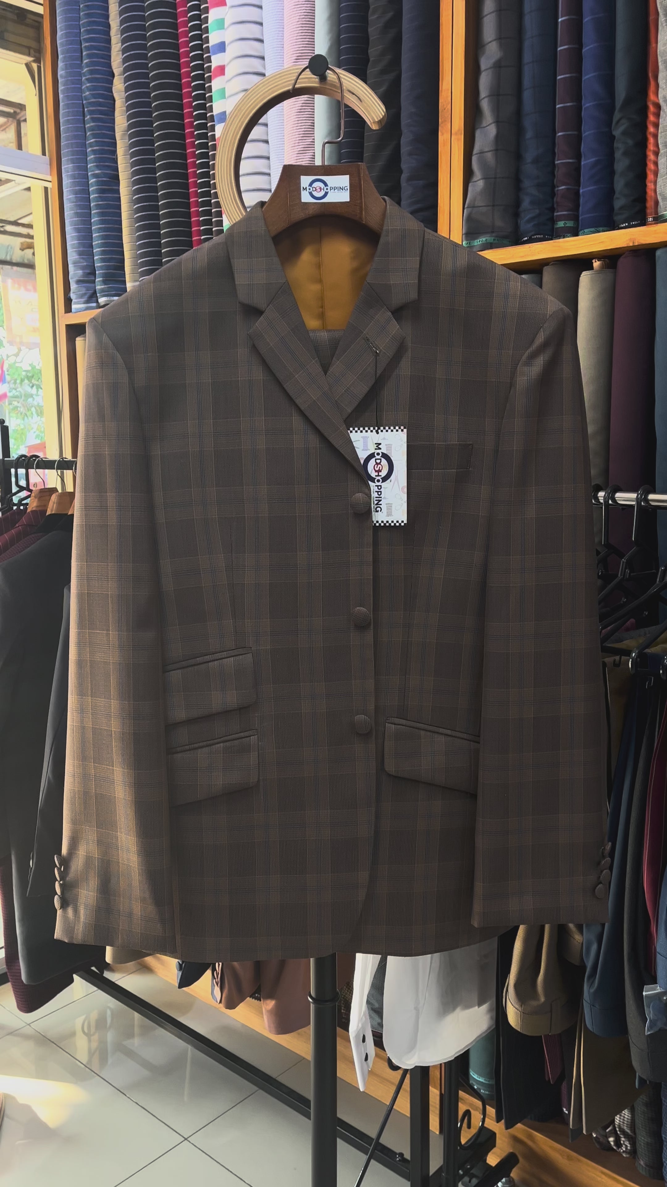 Load video: Men's Plaid Check 3 Piece Suit - Vintage Style Mod Tailoring