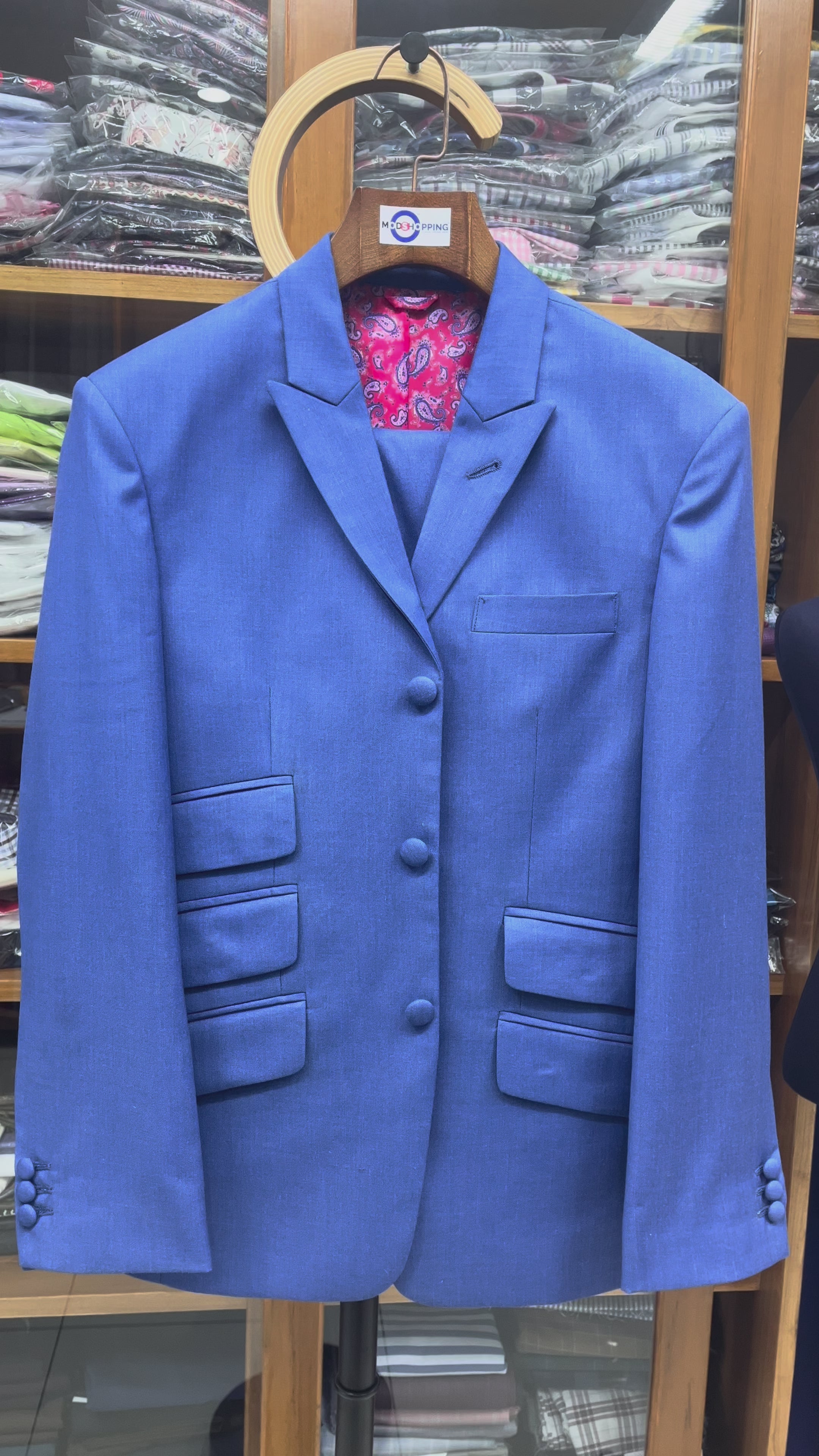 Load video: Mod Suit - Deep Sky Blue Sharkskin Suit