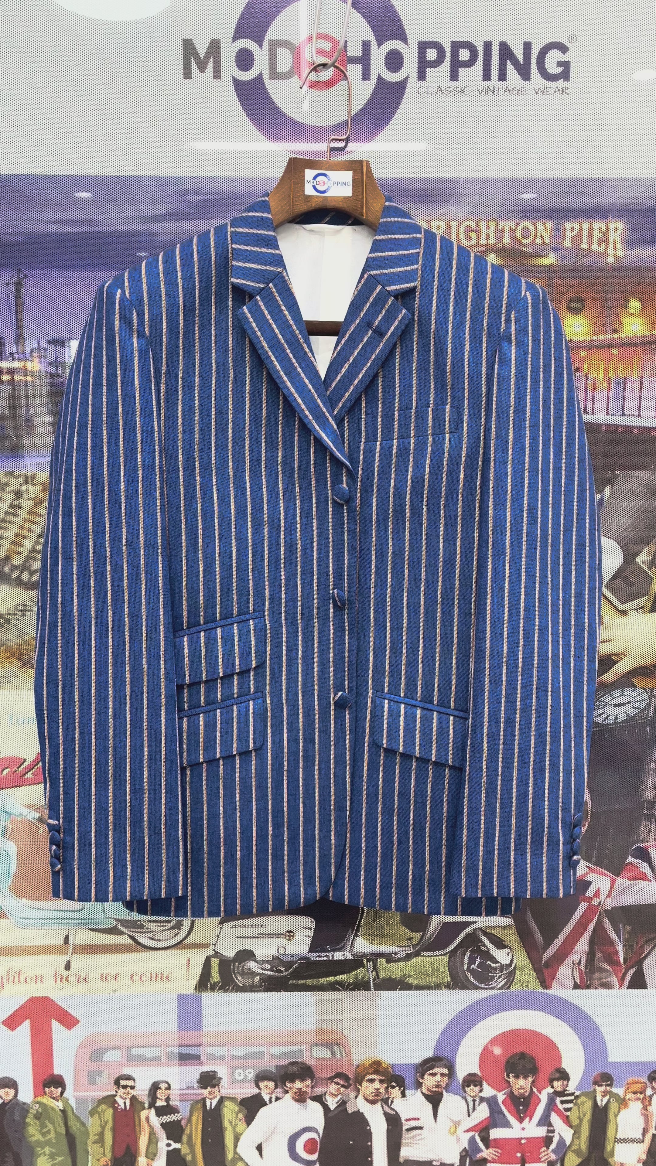 Load video: Boating Blazer - Blue and Orange Striped Blazer
