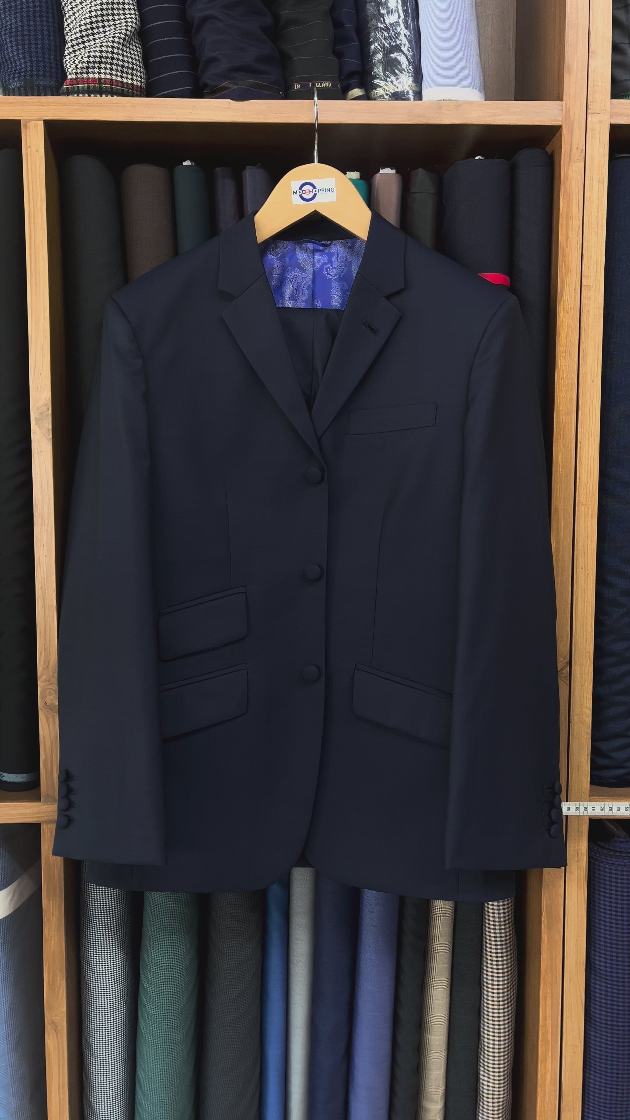 Load video: Men’s Deep Blue &amp; Black Two-Tone Suit