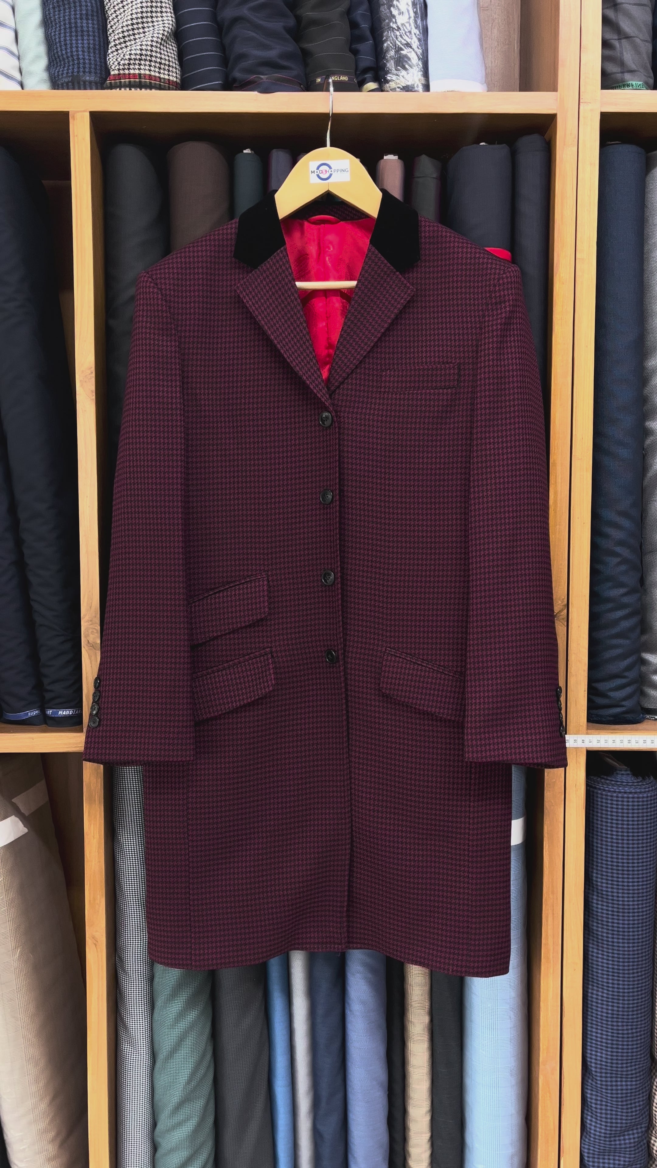 Load video: Burgundy Houndstooth Overcoat