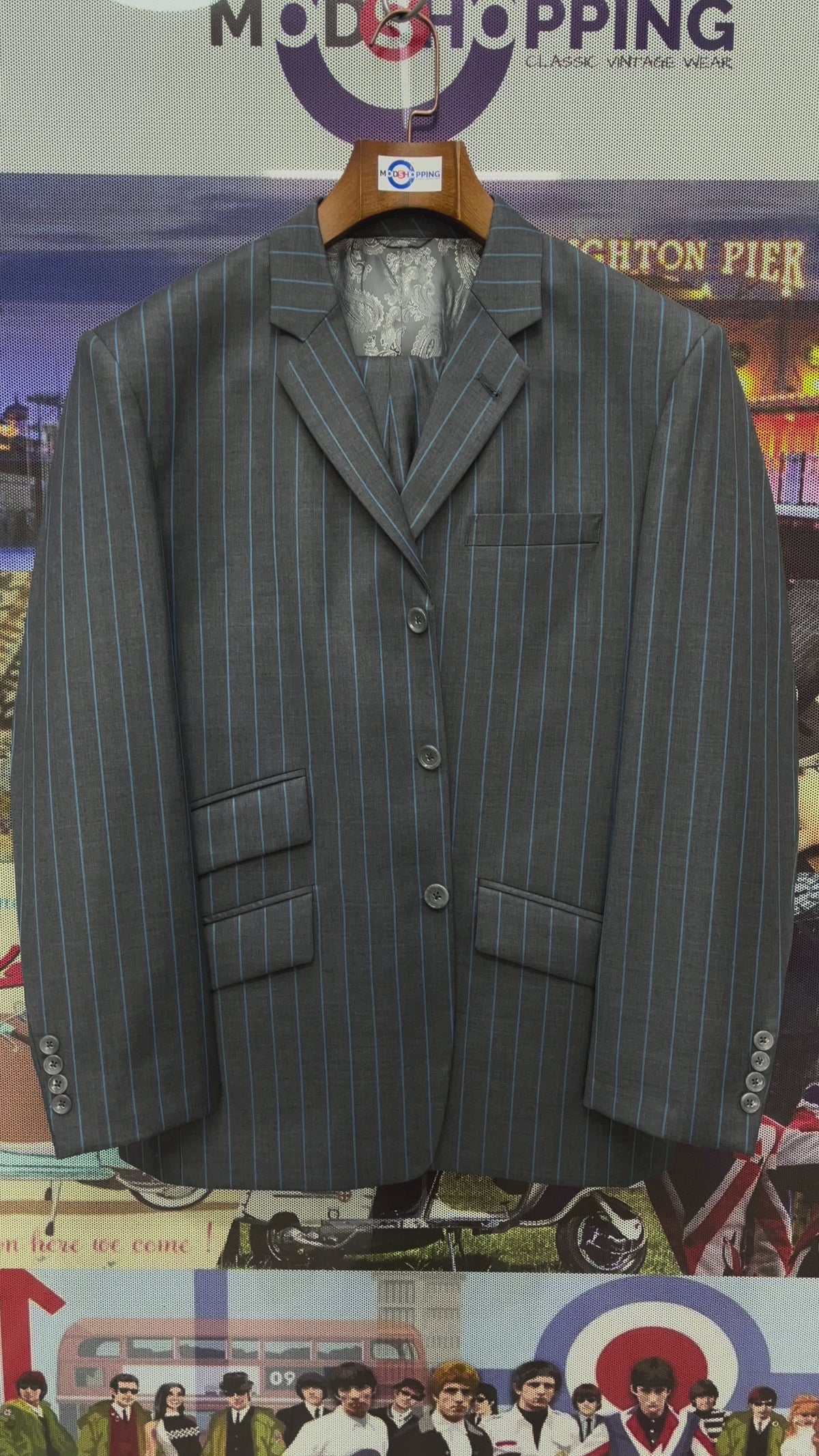 Load video: Dark Grey &amp; Blue Stripe 2-Piece Suit for Men